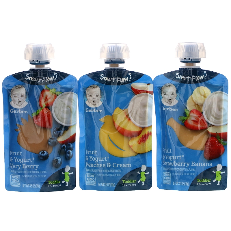 Gerber, Variety Pack, 12+ Months, Fruit & Yogurt, 9 Pouches, 3.5 oz (99 g) Each