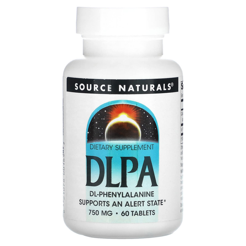 Source Naturals, Аминокислотная добавка DL-Фенилаланин (DLPA), 750 мг, 60 таблеток