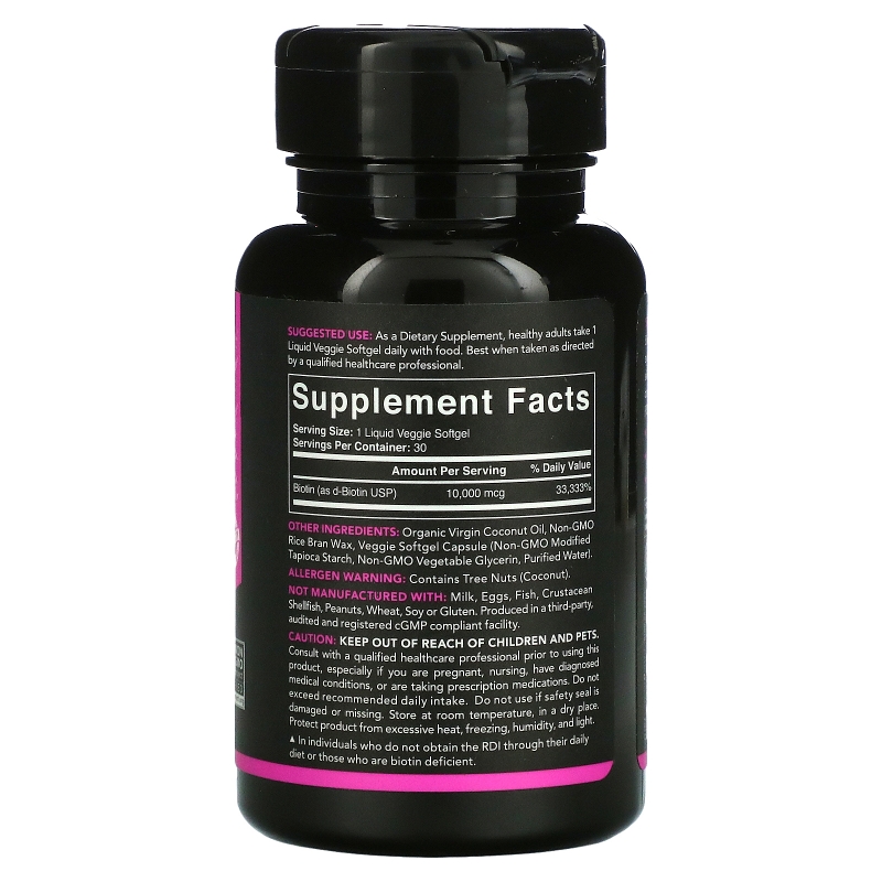 Sports Research, Biotin 10,000 mcg with Organic Coconut Oil, 30 Veggie Softgels