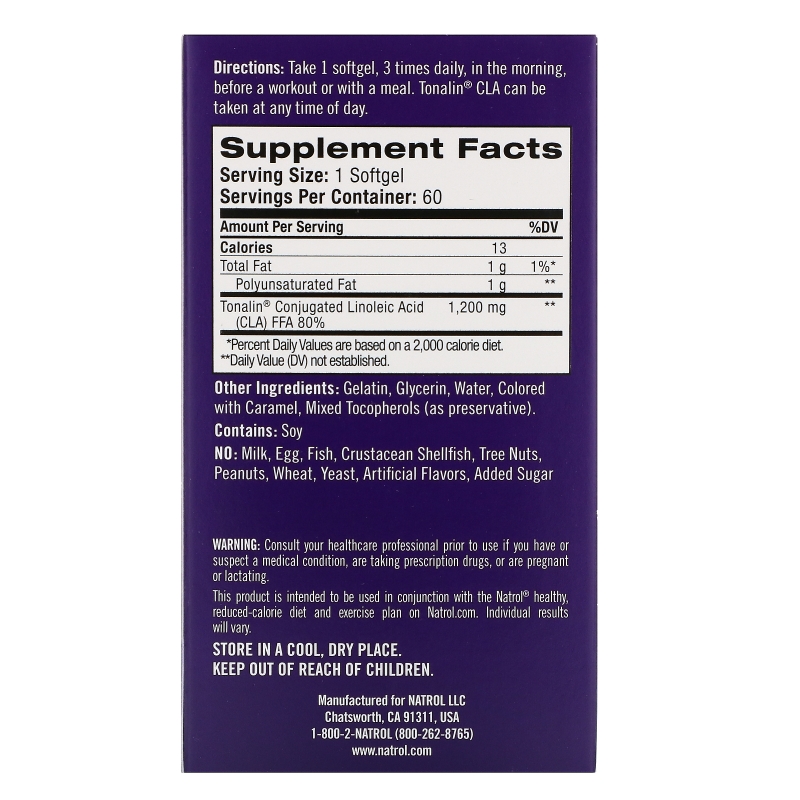 Natrol, Tonalin, CLA, 1,200 mg, 60 Softgels