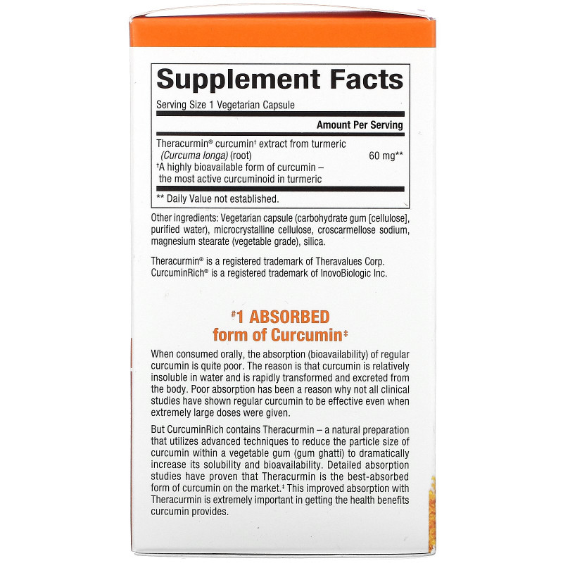 Natural Factors, CurcuminRich, Theracurmin двойной силы, 60 растительных капсул
