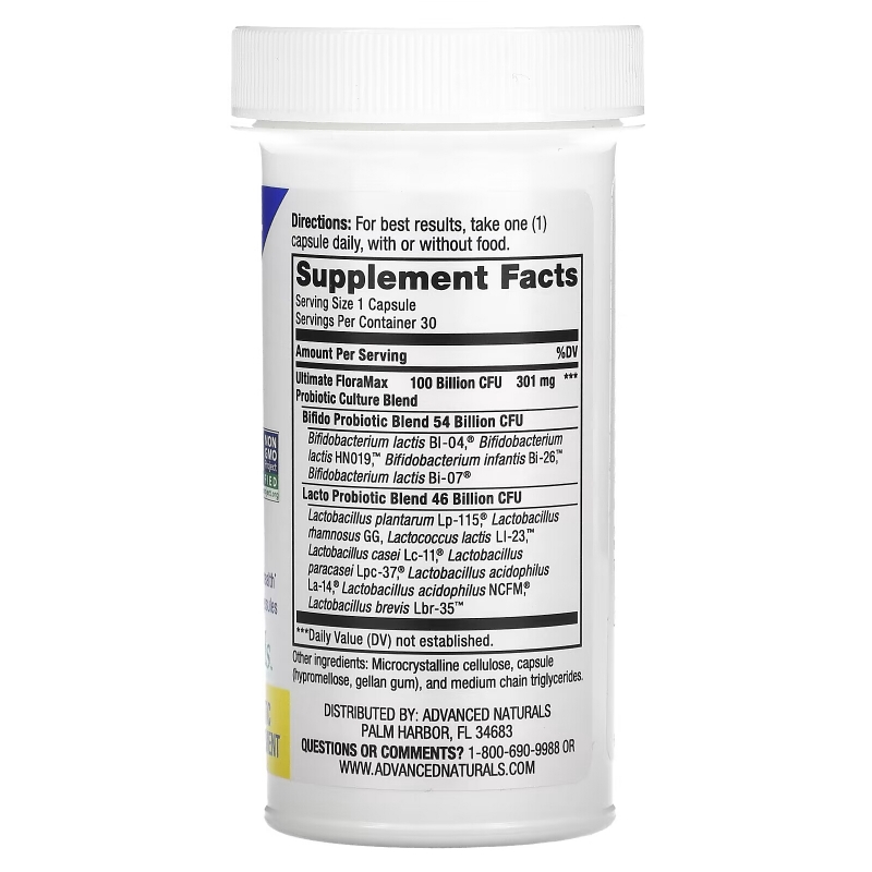 Advanced Naturals, Ultimate FloraMax, Advanced Care, 100 Billion Live Cultures, 30 Vegetable Capsules