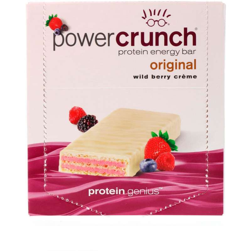 BNRG, Power Crunch, протеиновый энергетический батончик с  сливочной начинкой и вкусом диких ягод, 12 шт. по 40 г