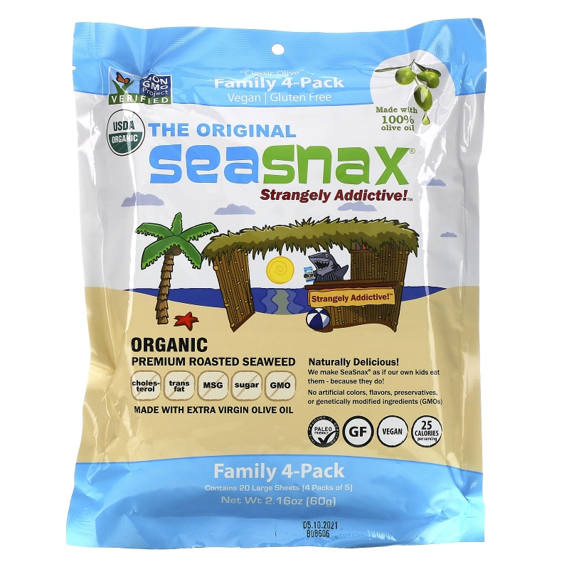 SeaSnax "Classic" Olive Roasted Seaweed Snack Four Pack 5 sheets (.54 oz) Each