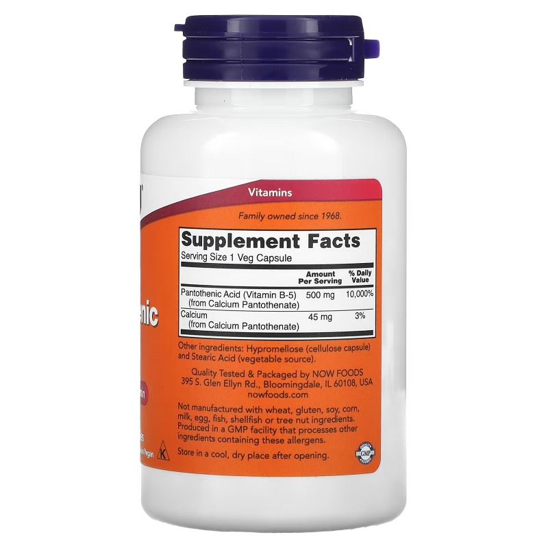 NOW Foods, Pantothenic Acid, 500 mg, 100 Veg Capsules