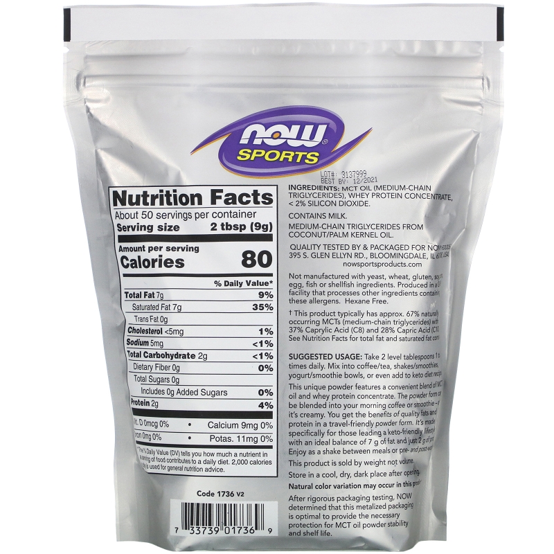 Now Foods, Sports, MCT Powder with Whey Protein, Unflavored, 1 lb (454 g)