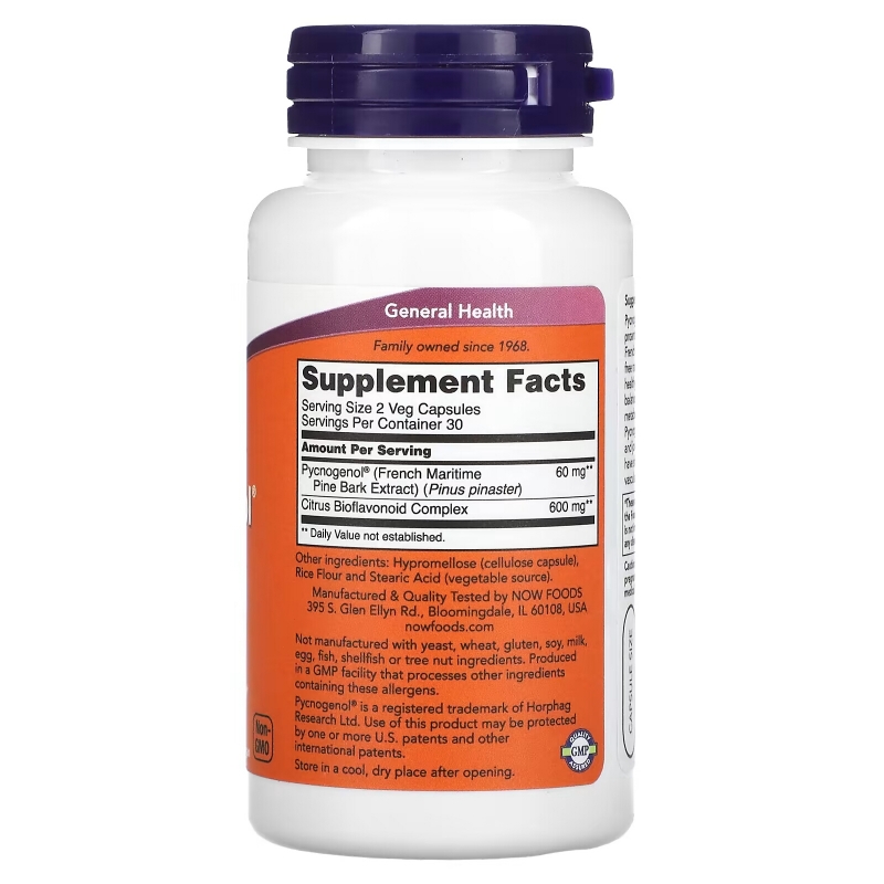 Now Foods, Pycnogenol, 30 мг, 60 капсул в растительной оболочке