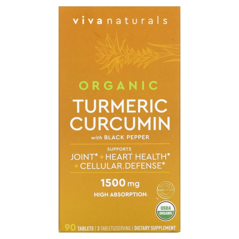 Viva Naturals, Organic Turmeric Curcumin with Black Pepper, 500 mg, 90 Tablets
