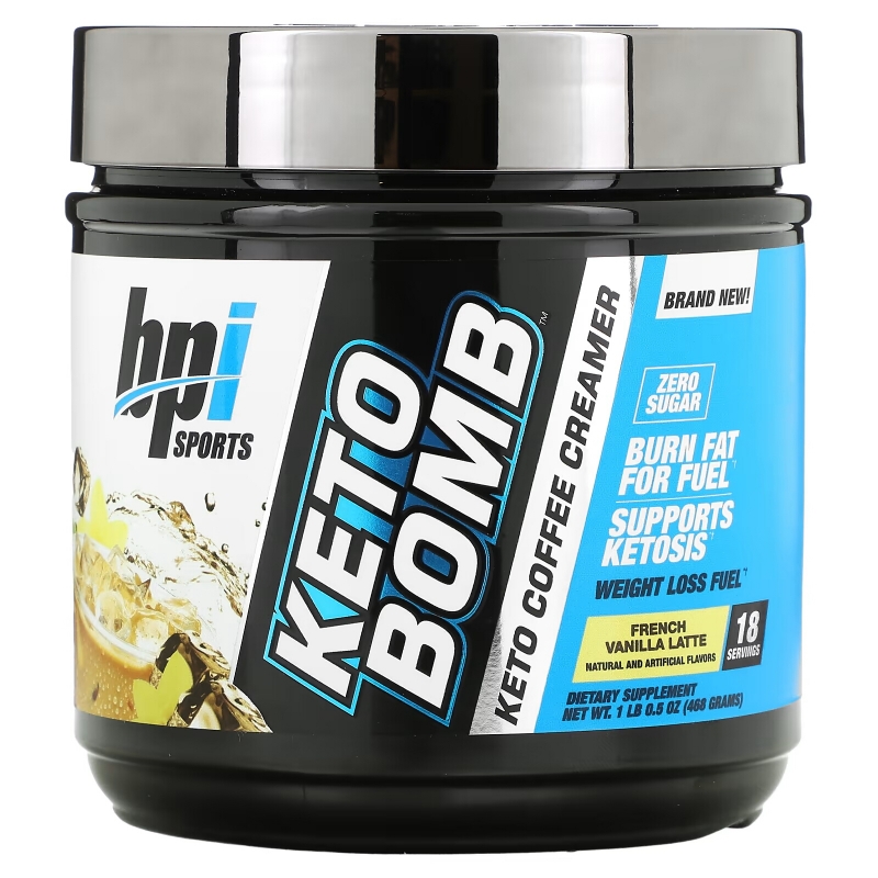 BPI Sports, Keto Bomb, Keto Coffee Creamer, French Vanilla Latte, 1 lbs 0.5 oz (468 g)