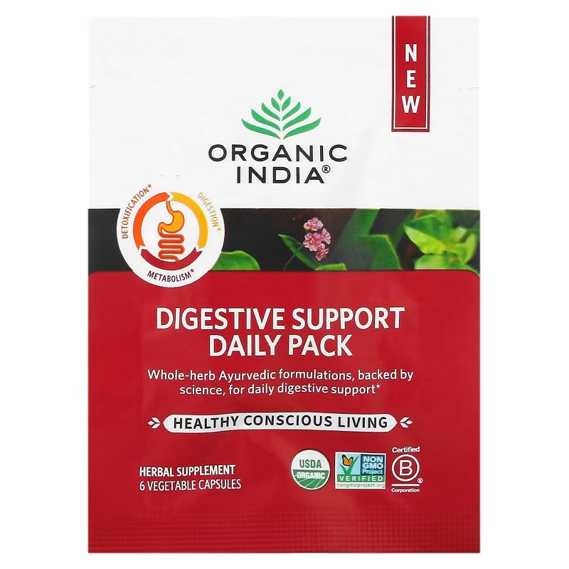 Organic India, Digestive Support Daily Pack, 30 Daily Packs, 180 Vegetable Capsules