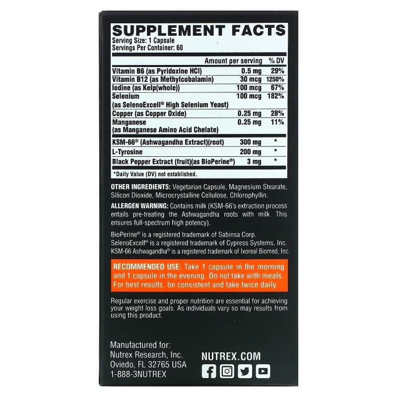 Nutrex Research, LIPO-6 Black Thyrolean, Fat Loss Support, 60 Capsules