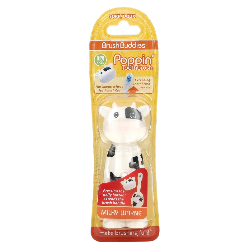 Brush Buddies, Poppin', Milky Wayne Cow, Soft, 1 Toothbrush