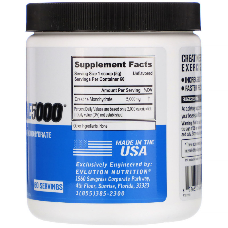 EVLution Nutrition, Creatine5000, Unflavored, 10.6 oz (300 g)