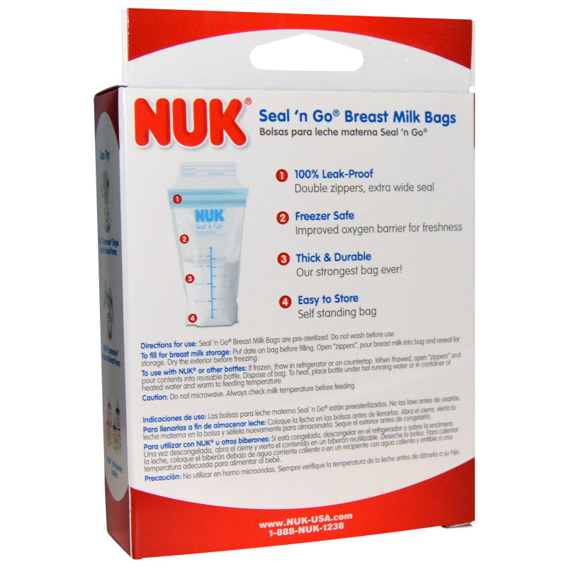 NUK Seal 'n Go Breast Milk Bags 25 Storage Bags 6 oz (180 ml) Each