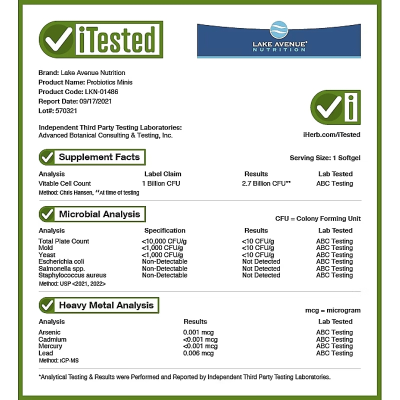 Lake Avenue Nutrition, Probiotic Minis, 2 Strains of Healthy Bacteria, 1 Billion CFU, 30 Mini Softgels